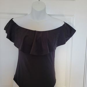 Sexy black Trina Turk off shoulder ruffle one piece swimsuit